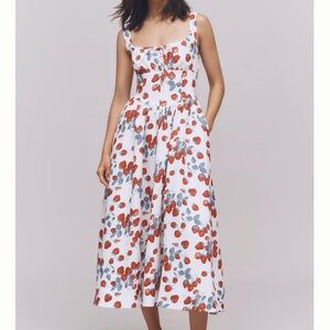 Reformation Balia Linen Sleeveless Basque-Waist Midi Dress